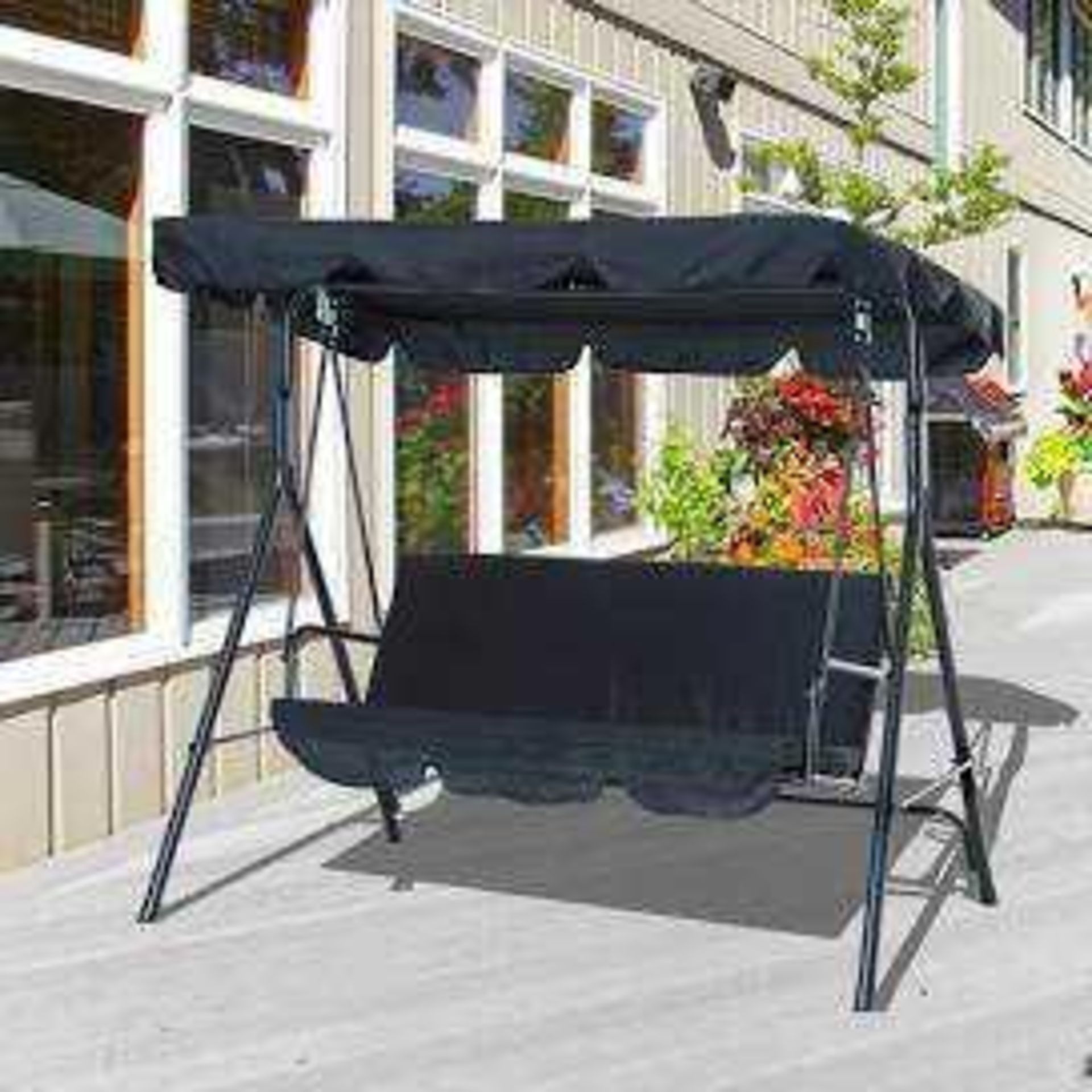 RRP £320 Boxed Outsunny 84A-050 3 Seater Black Metal Swinging Bench