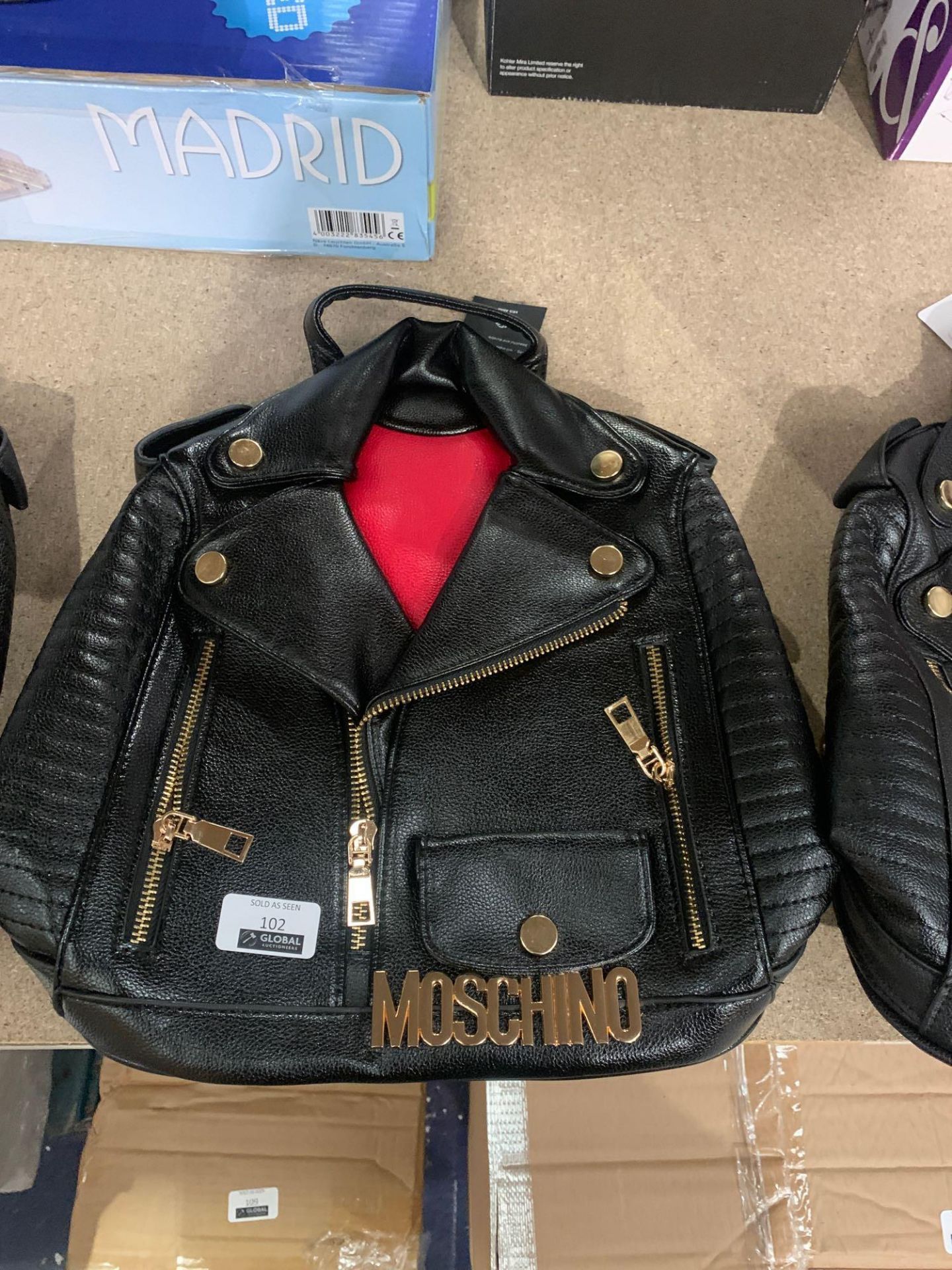 RRP £85 Brand New Cool Live Moschino Style Black Biker Jacket Style Back Packs