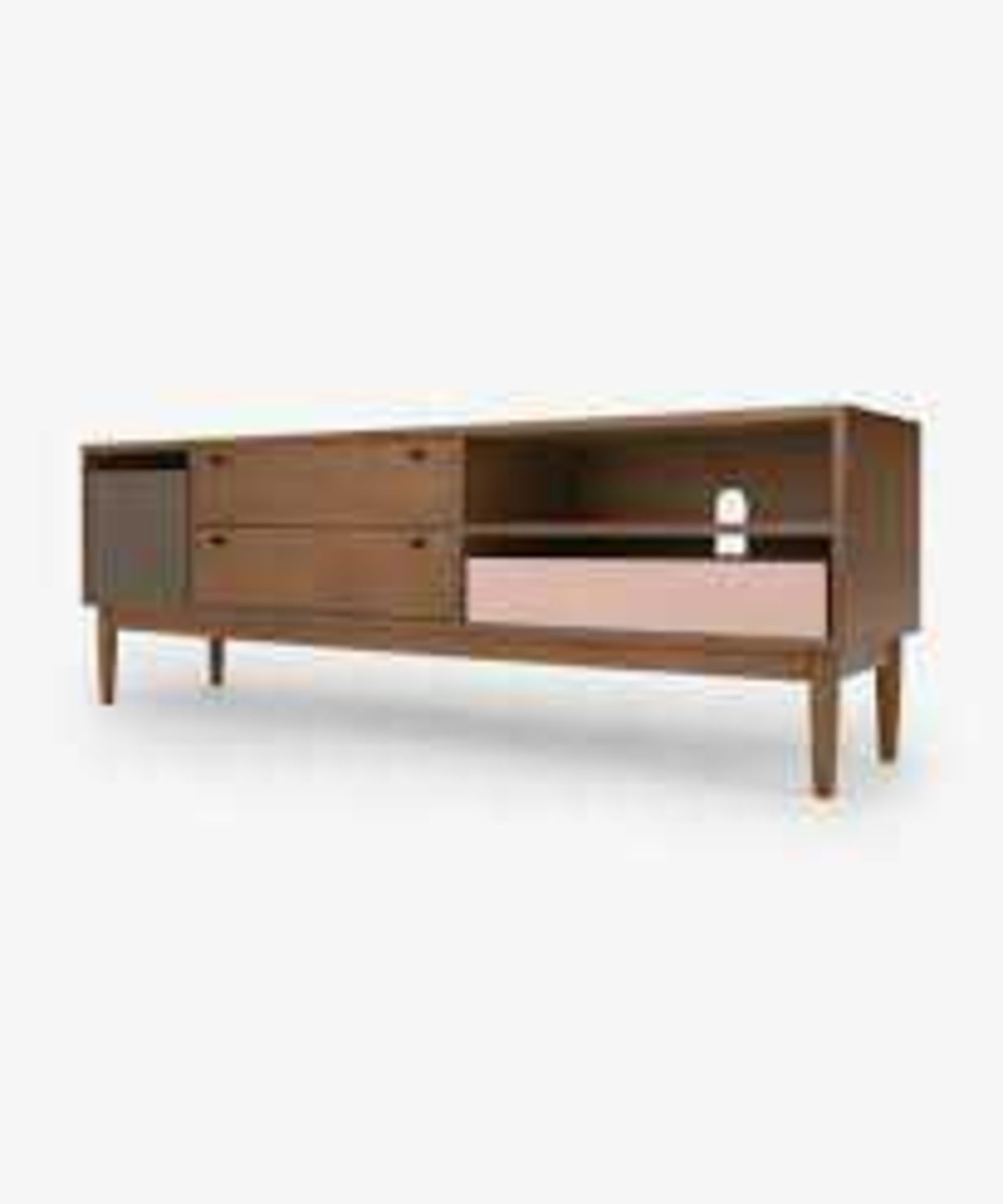RRP £500 Unboxed Compton Wide Low Level Tv Media Unit In Dark Stained Oak And Grey Detail