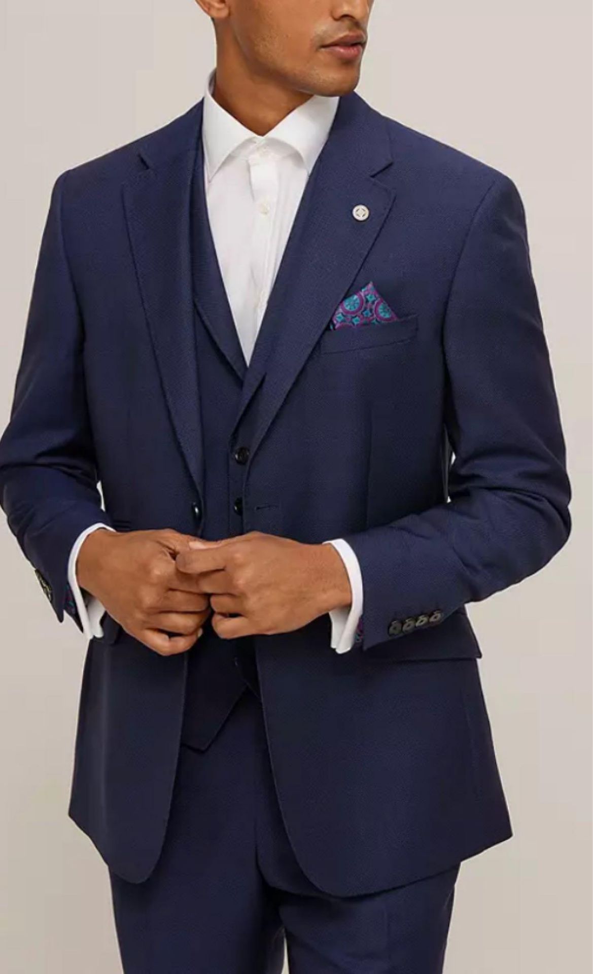 RRP £180 Size 50R Ted Baker Birdseye Navy Blue Wool Suit Blazer