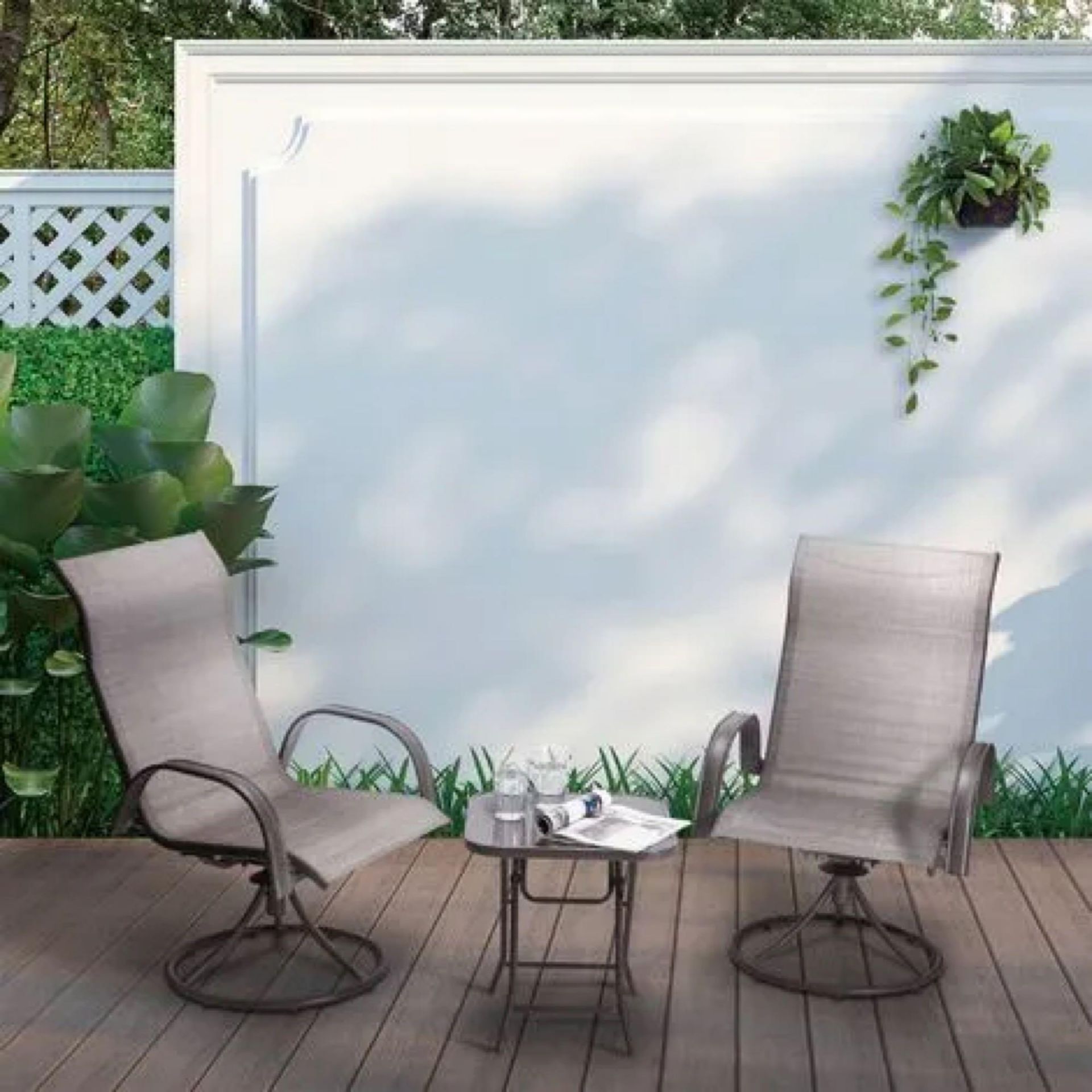 RRP £300 Boxed Peaktop Garden Patio Furniture Set Table & 2 Chairs Grey Bistro Set Pt-Of0003