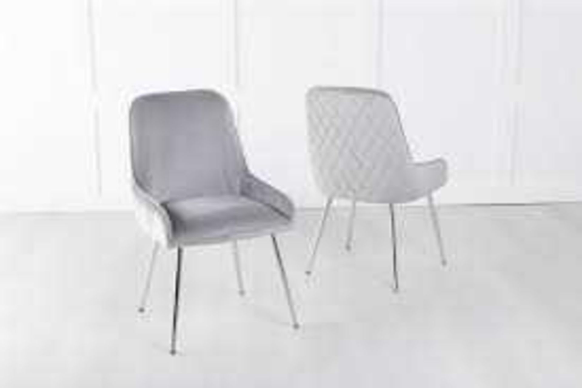 RRP £160 Pair Of Grey Fabric Upholstered Chrome Leg Designer Dining Chairs