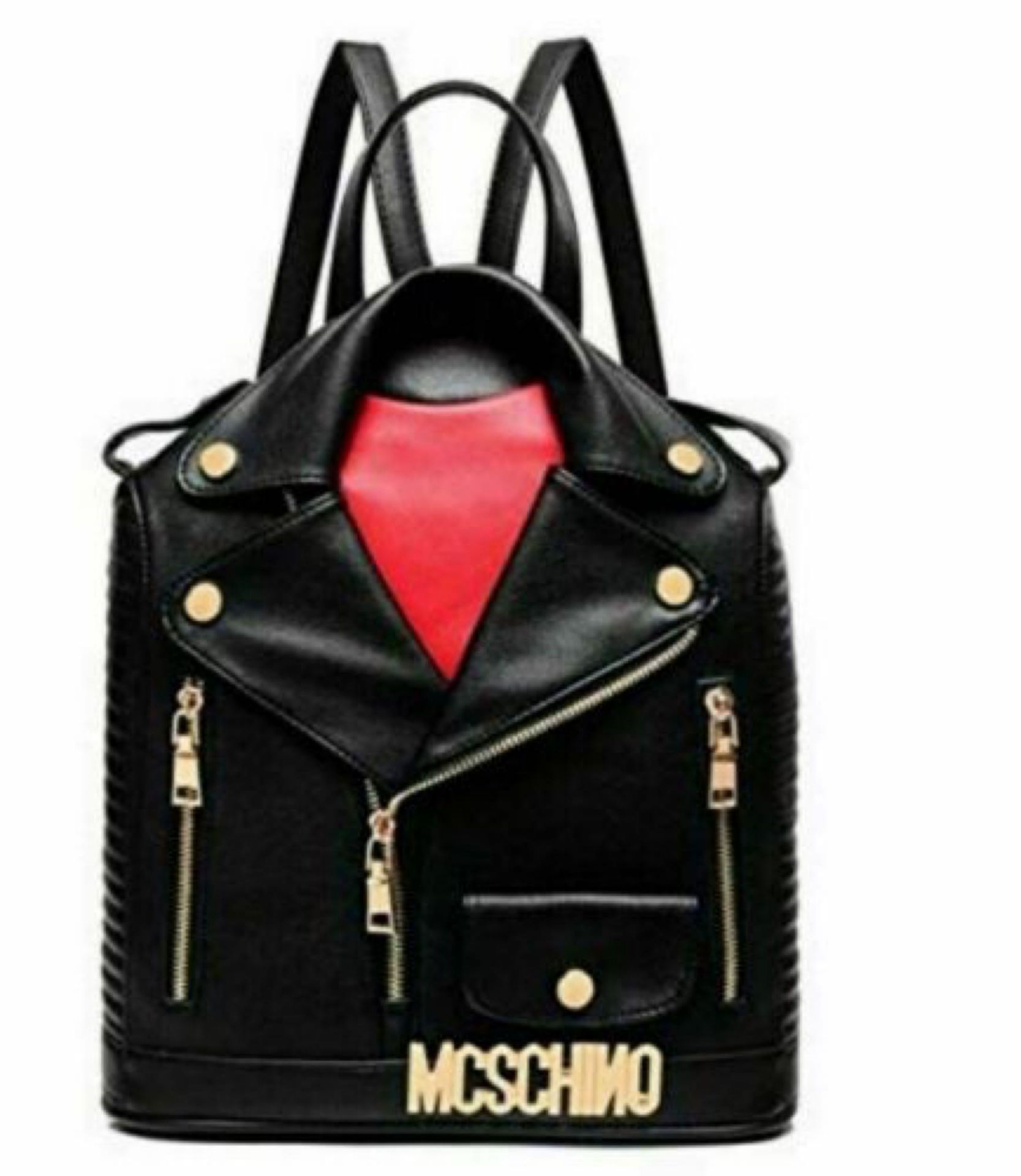 RRP £80 Brand New Ladies Cool Lives Moschino Style Black Leather Biker Jacket Backpack
