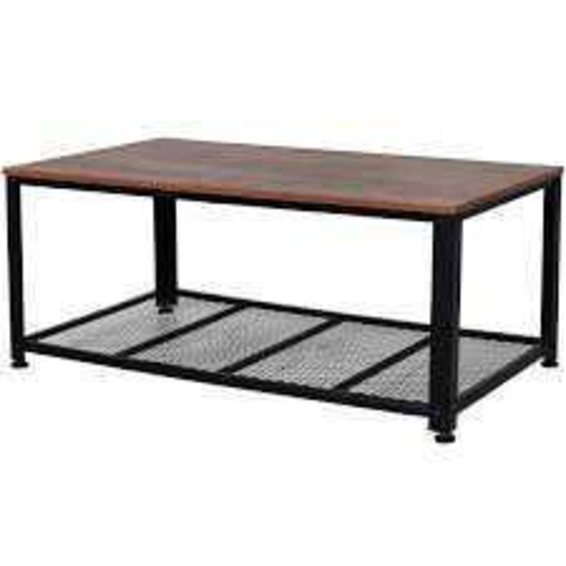 RRP £70 Boxed Homcom Steel Frame Industrial Style Coffee Table Brown/Black