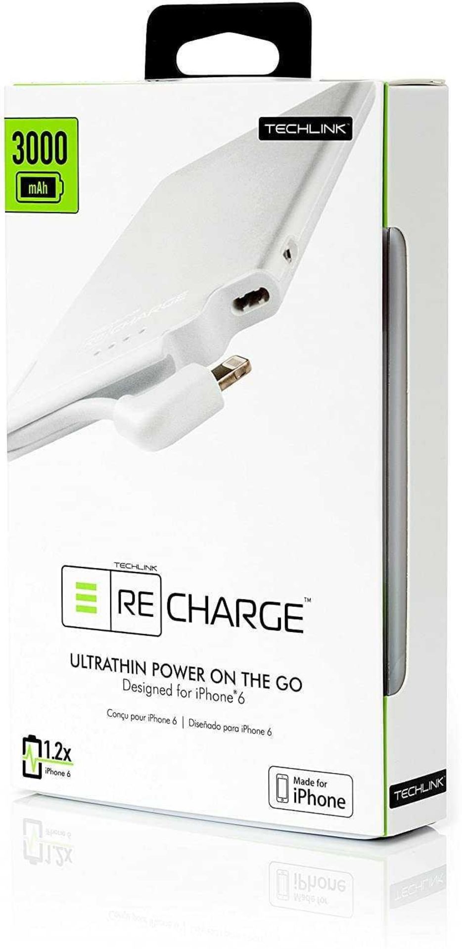 RRP £120 Lot To Contain x5 Boxed Re-Charge Techlink 3000Mah Rechargeable For Iphone
