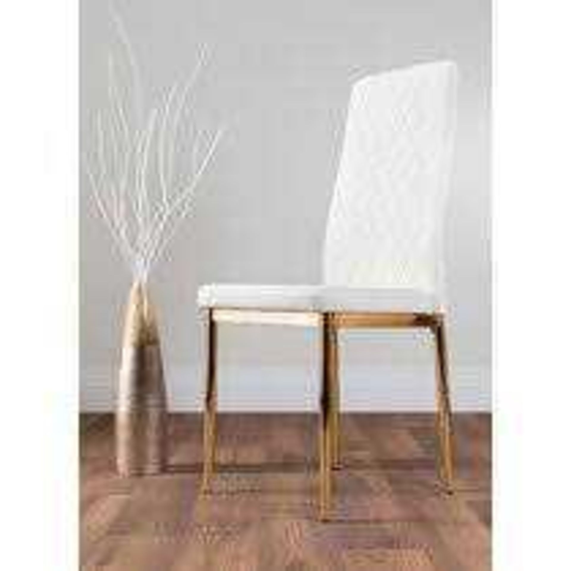 RRP £150 Unboxed 3X White Leather Stitch Back Dining Chairs With Gold Frame Legs