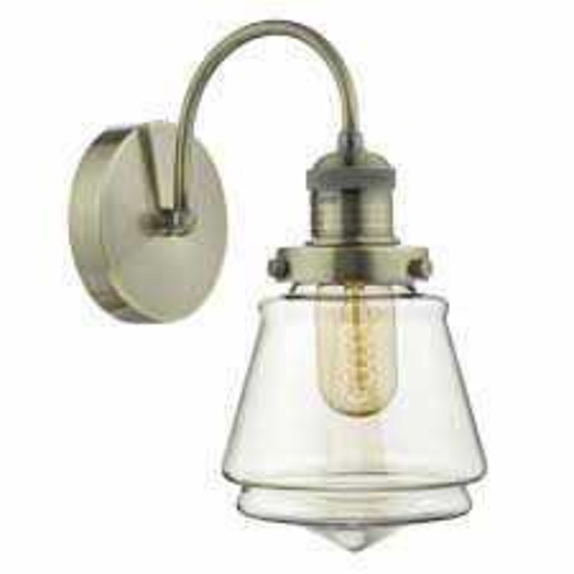 RRP £180 Lot To Contain 2× Wayfair Boxed Curtis Wall Lights Finished In Antique Brass& Champagne Gla