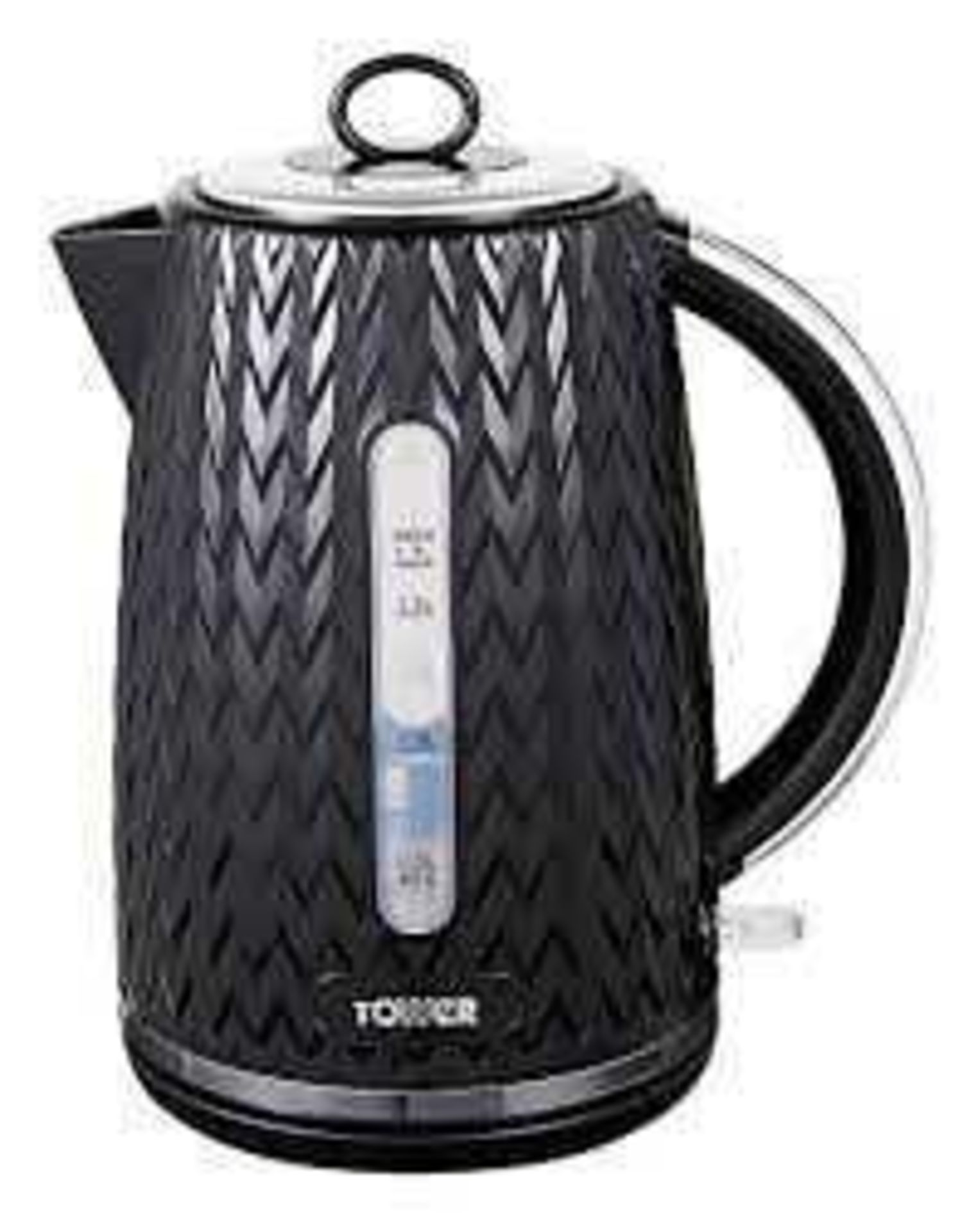 RRP £80 Boxed Tower Herringbone Black Rapid Boil Cordless Jug Kettle And Toaster Set (Sb) - Image 2 of 2