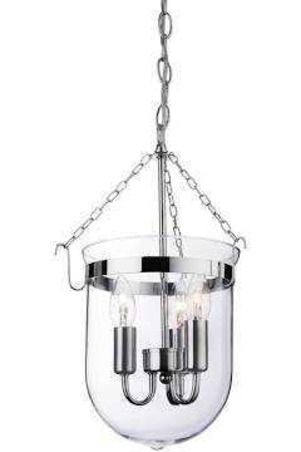 RRP £100 Boxed First Light Chrome And Clear Glass Lantern Style Ceiling Light Fitting