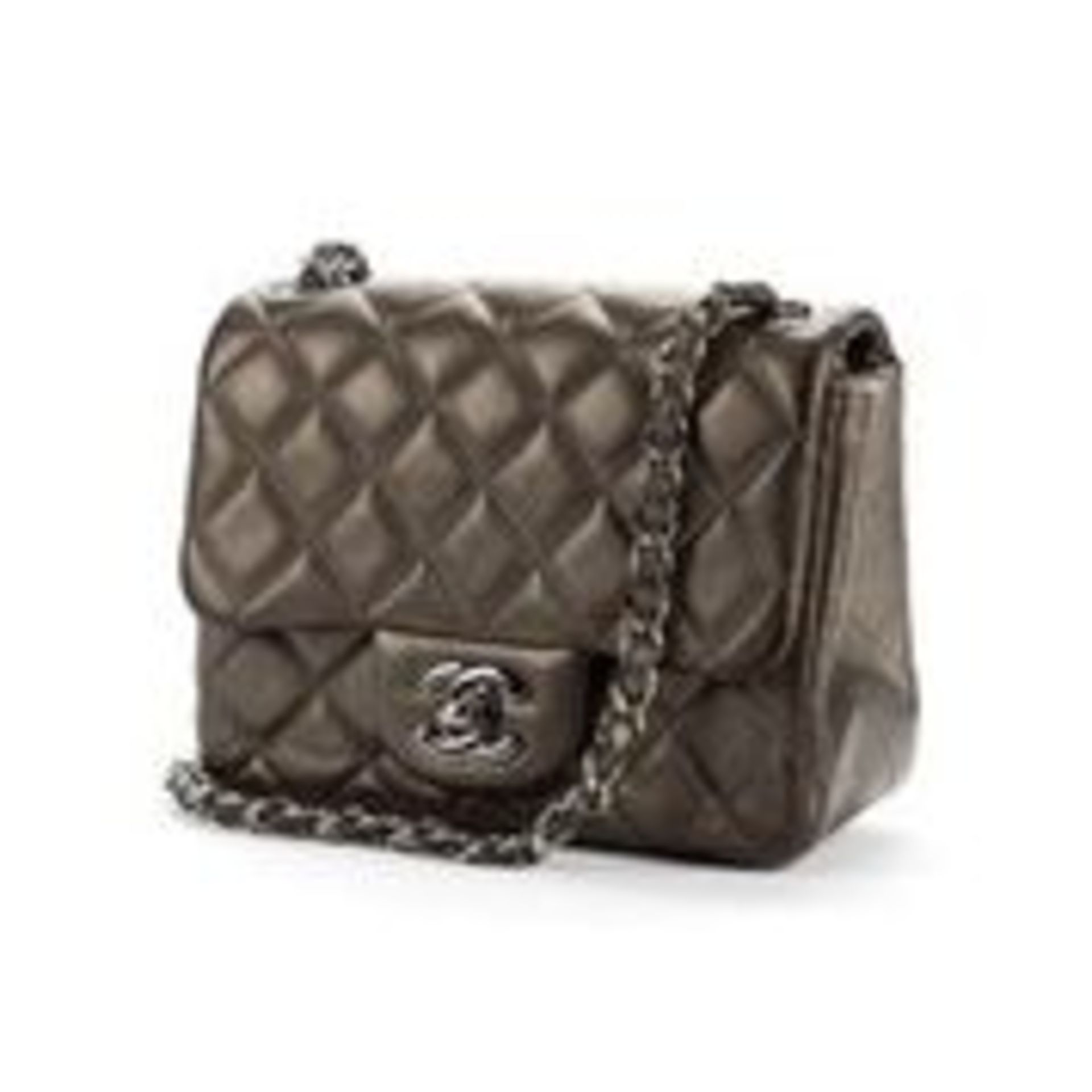 RRP £4,500 Chanel Timeless Mini Square Lamb Grey Metallic Shoulder Bag - EAG3685 - Grade AA - Please