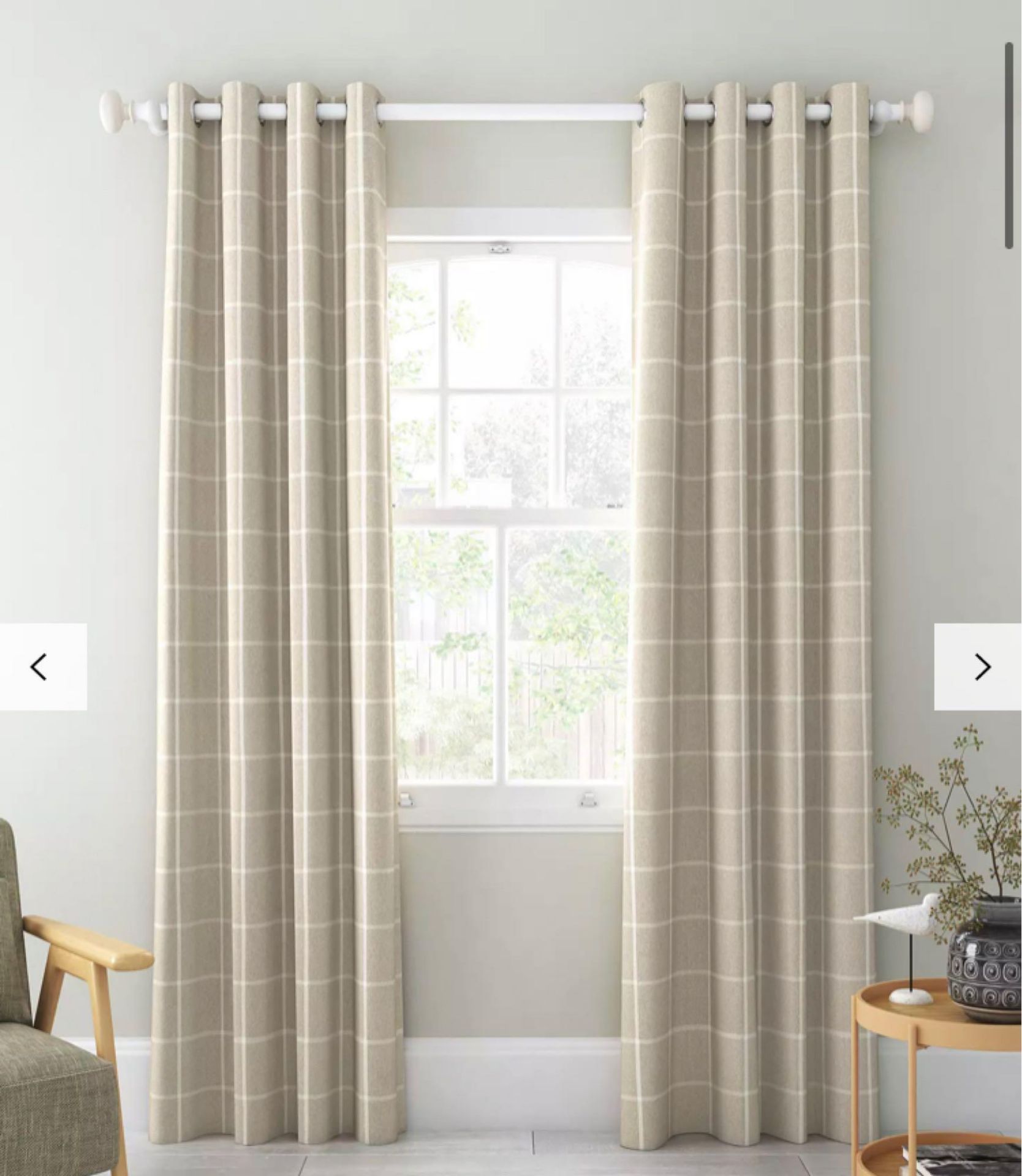 RRP £105 Bagged Pair Of John Lewis And Partners Putty Check Eyelet Headed Curtains