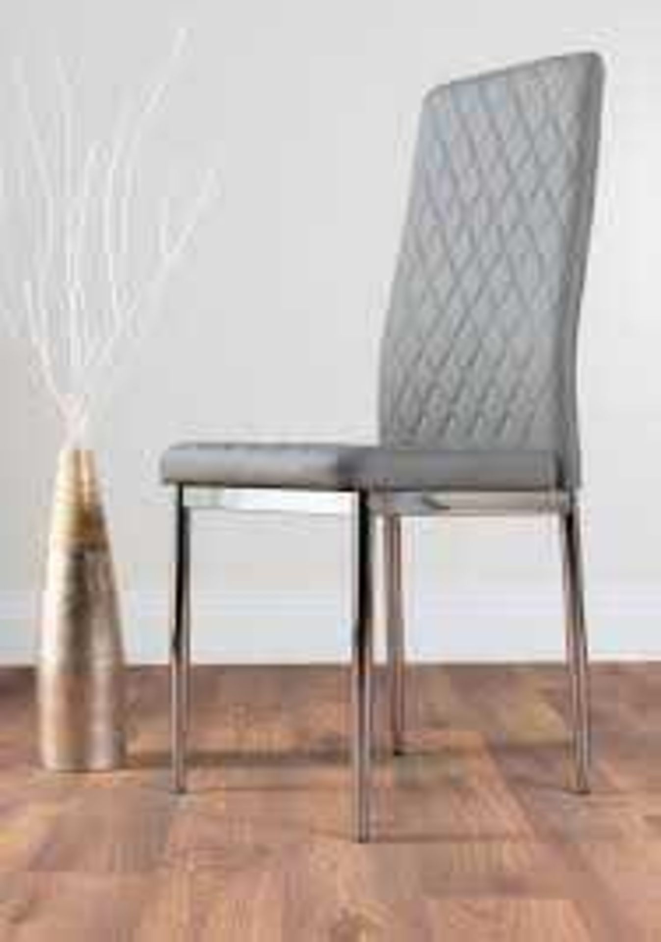 RRP £150 Boxed 4X Milan Grey Chrome Hatched Faux Leather Dining Chairs