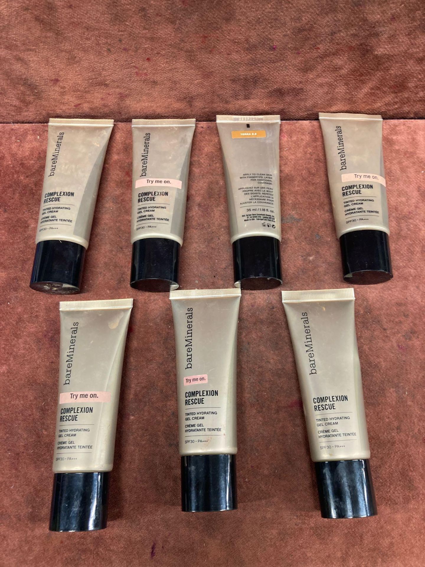 (Jb) RRP £210 Lot To Contain 7 Testers Of 35Ml Bareminerals Complexion Rescue Tinted Hydrating Gel C