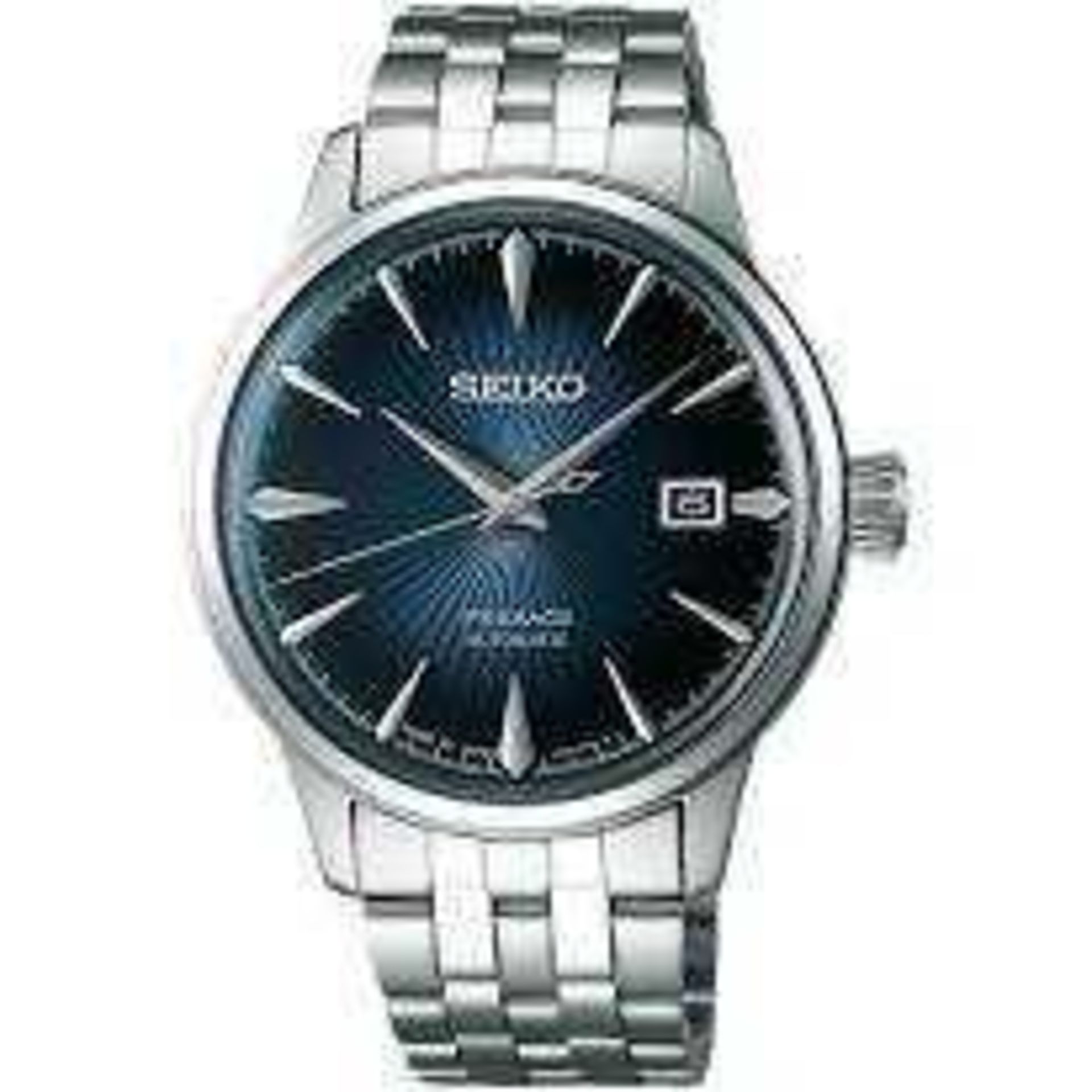 RRP £350 Boxed Seiko Srpb41J1 Men's Presage Automatic Stainless Steal Bracelet Strap Watch Navy Blue