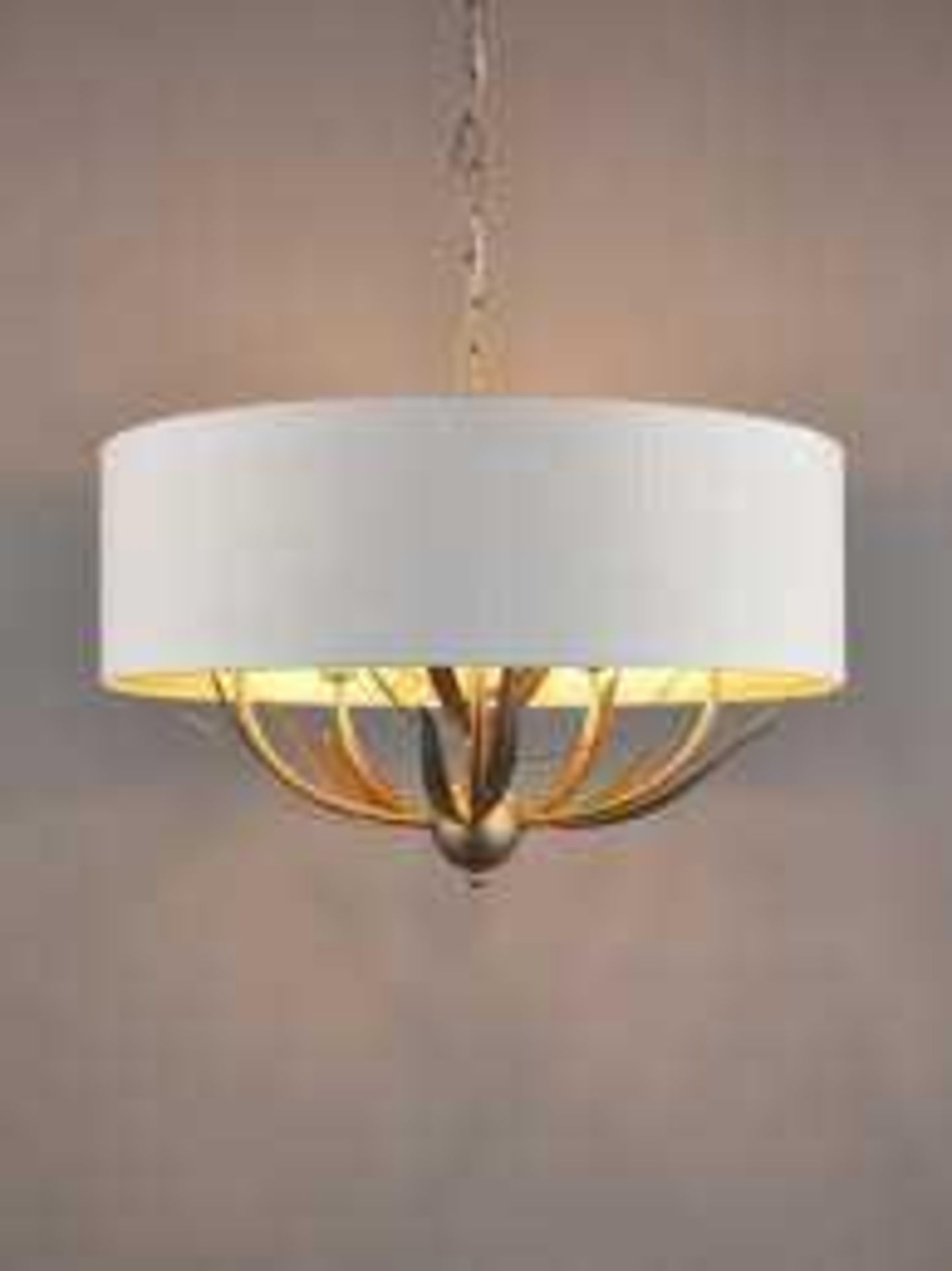 RRP £175 Boxed Clemont 5 Light Linen Mixed Shade Satin Champagne Finish Ceiling Light 4845207 (