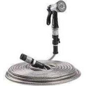 RRP £80 Lot To Contain 2 Boxed Assorted 75Ft And 100Ft Stainless Steel Hosepipes With Nozzle (