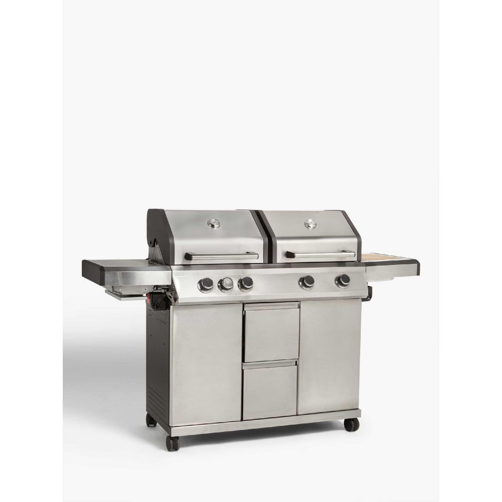 RRP £900 John Lewis And Partner Dual Hood Burner Gas And Charcoal Barbeques In Silver And Black