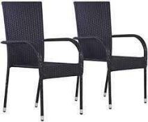 RRP £80 Lot To Contain 2 Stacking Rattan Garden Dining Chairs In Brown Black And Grey (Appraisals