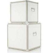 RRP £90 Lot To Contain Kelly Hoppen Set Of Two Nesting Storage Boxes In White With Grey Leather Trim