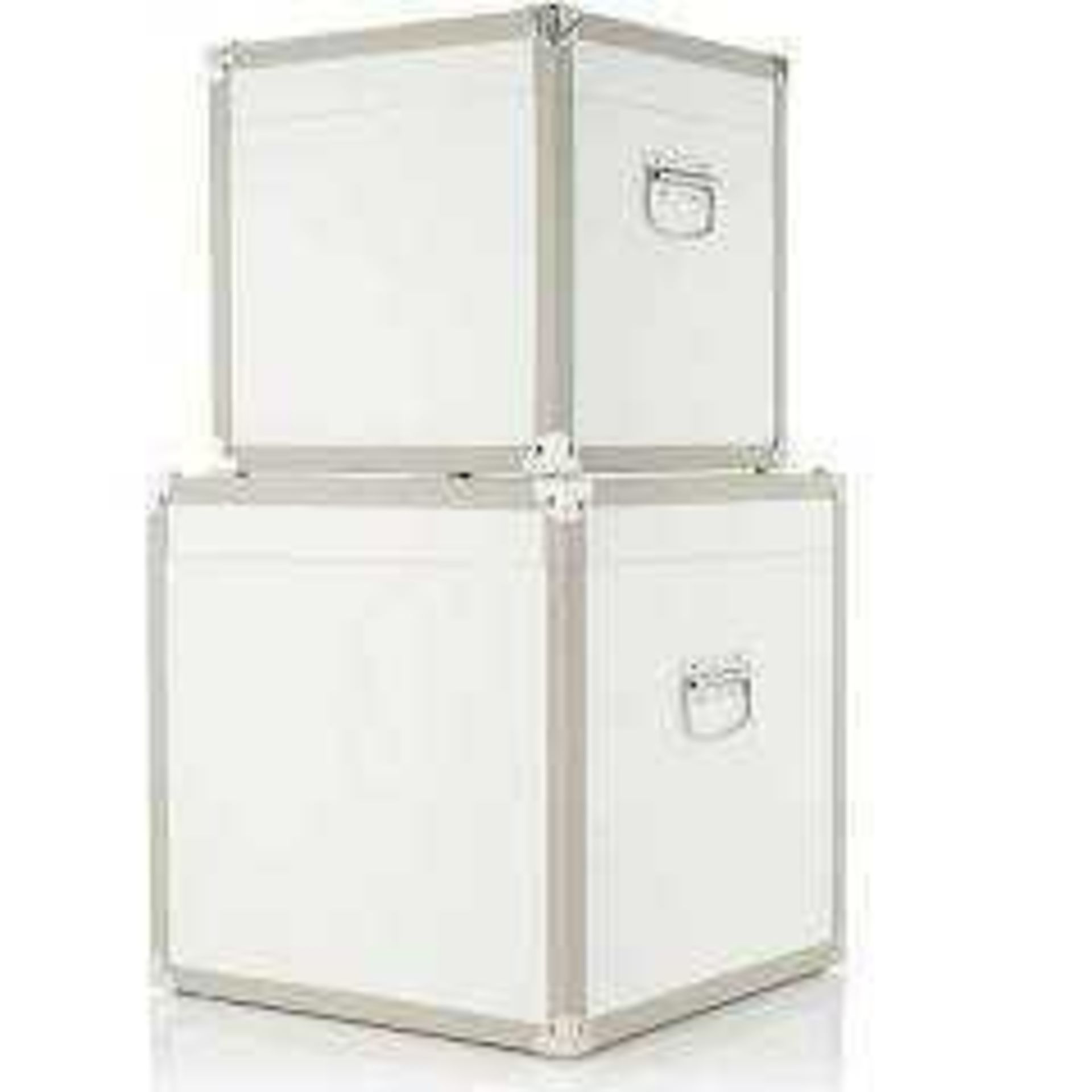 RRP £90 Lot To Contain Kelly Hoppen Set Of Two Nesting Storage Boxes In White With Grey Leather Trim