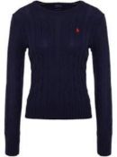 RRP £125 Polo Ralph Lauren Size Medium Cable Knit Navy Blue Gents Designer Crew Neck Jumper
