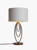 RRP £70 Boxed John Lewis And Partners Ethan Copper Finish Base Light Linen Shade Table Lamp 35.