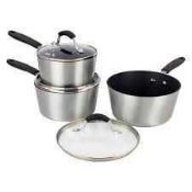 RRP £165 Boxed Prestige Cook And Drain 3 Piece Stainless Steel Sauce Pan Set 4790651 (Appraisals