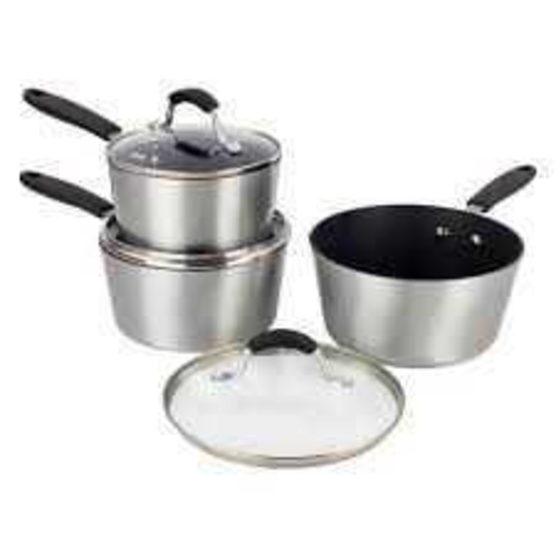 RRP £165 Boxed Prestige Cook And Drain 3 Piece Stainless Steel Sauce Pan Set 4790651 (Appraisals