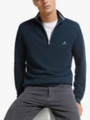 RRP £110 Gant Size L Super Fine Lambs Wool Pique Half Zip Jumper In Navy Blue 4620229 (Appraisals