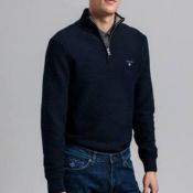 RRP £110 Bagged Gant Size L Navy Blue Half Zip Jumper 1129321 (Appraisals Available On Request) (