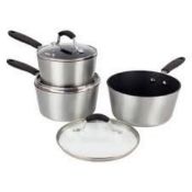 RRP £90 Boxed Easy Glide Never Stick Super Strong Non Stick 3 Piece Source Pan Set 1378159 (