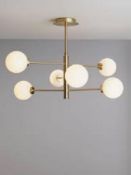 RRP £120 Boxed John Louis And Partners Antique Brass And White Glass Shade Ceiling Light Fitting