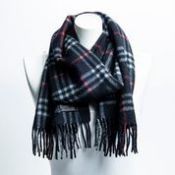RRP £500 Burberry Cashmere Muffler Scarf Black/Red/Grey - AAR5757 - Grade A - Please Contact Us