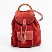 RRP £430 Gucci Drawstring Bamboo Backpack Red - AAQ0471 - Grade AB - Please Contact Us Directly