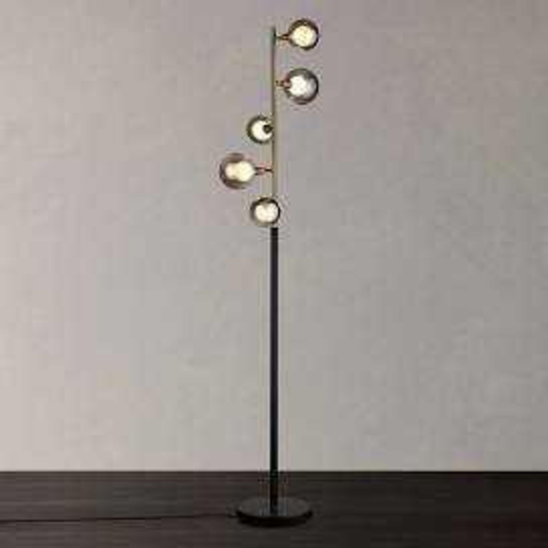 RRP £215 Boxed John Lewis And Partner Huxley Brushed Brass Finish Glass Shade Floor Standing Lamp