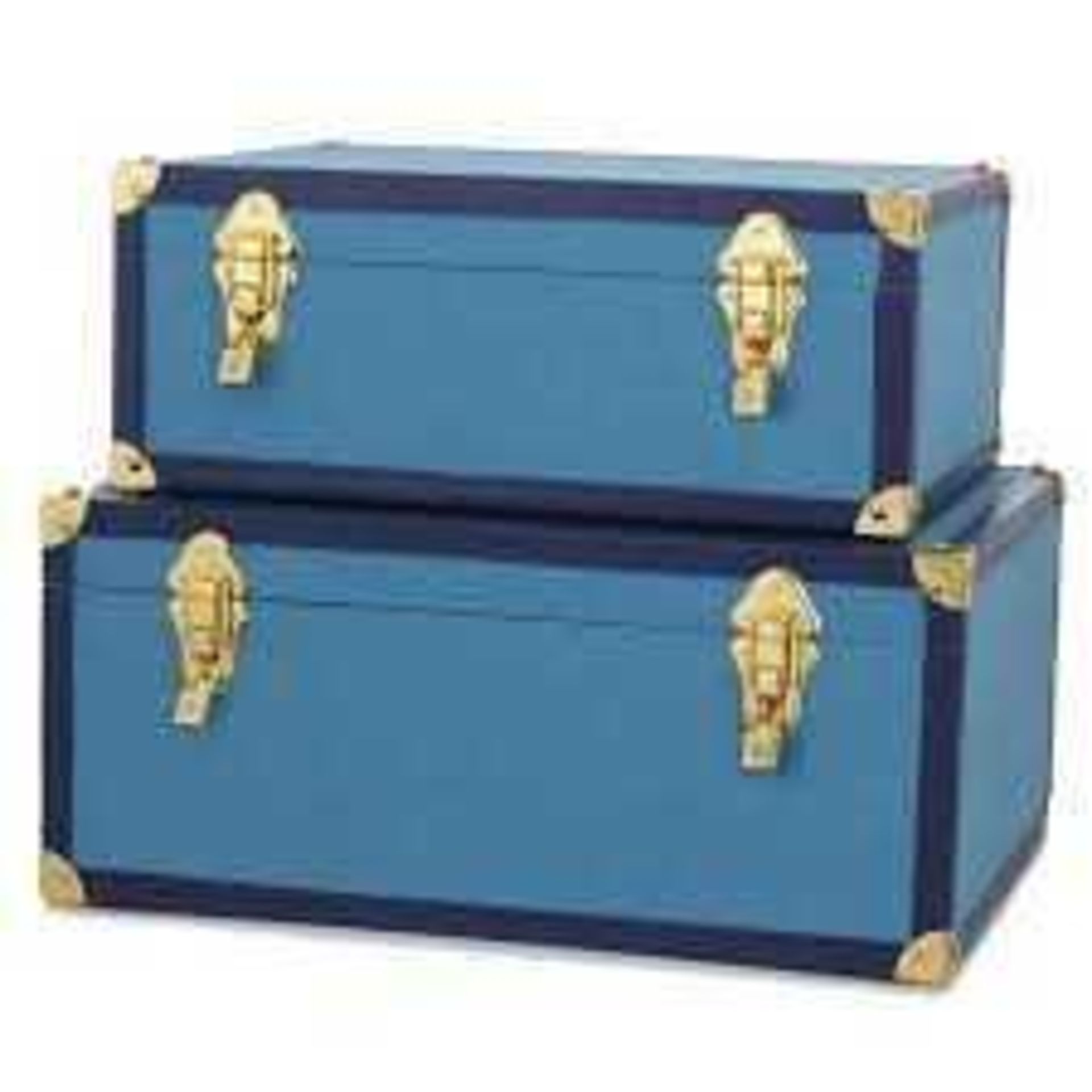 RRP £120 Boxed Amanda Holden Blue Velvet Storage Trunk (Appraisals Available On Request) (Pictures