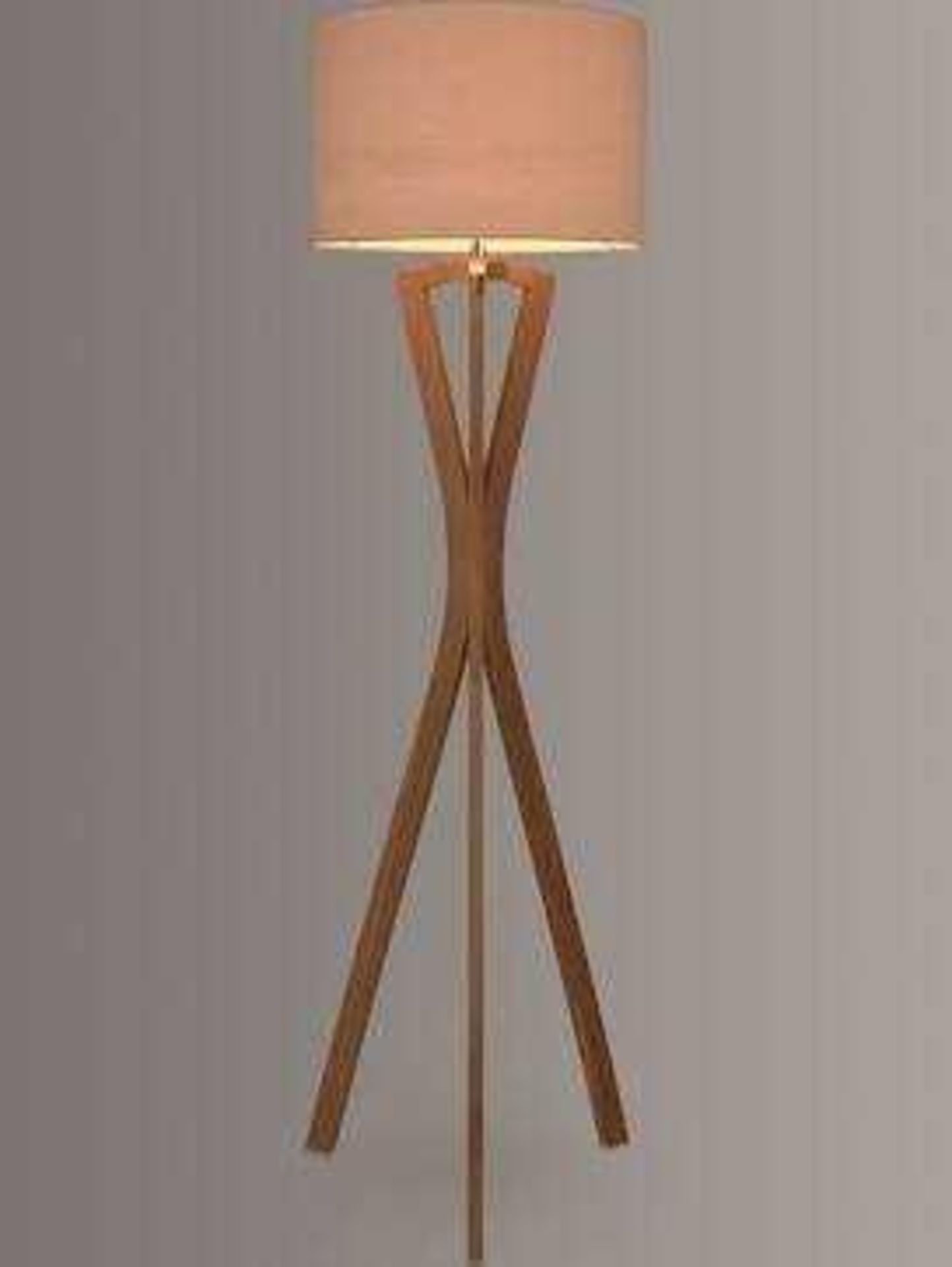 RRP £90 Boxed Hourglass Floor Lamp Oak Linen Shade 57674 (Appraisals Available On Request) (Pictures