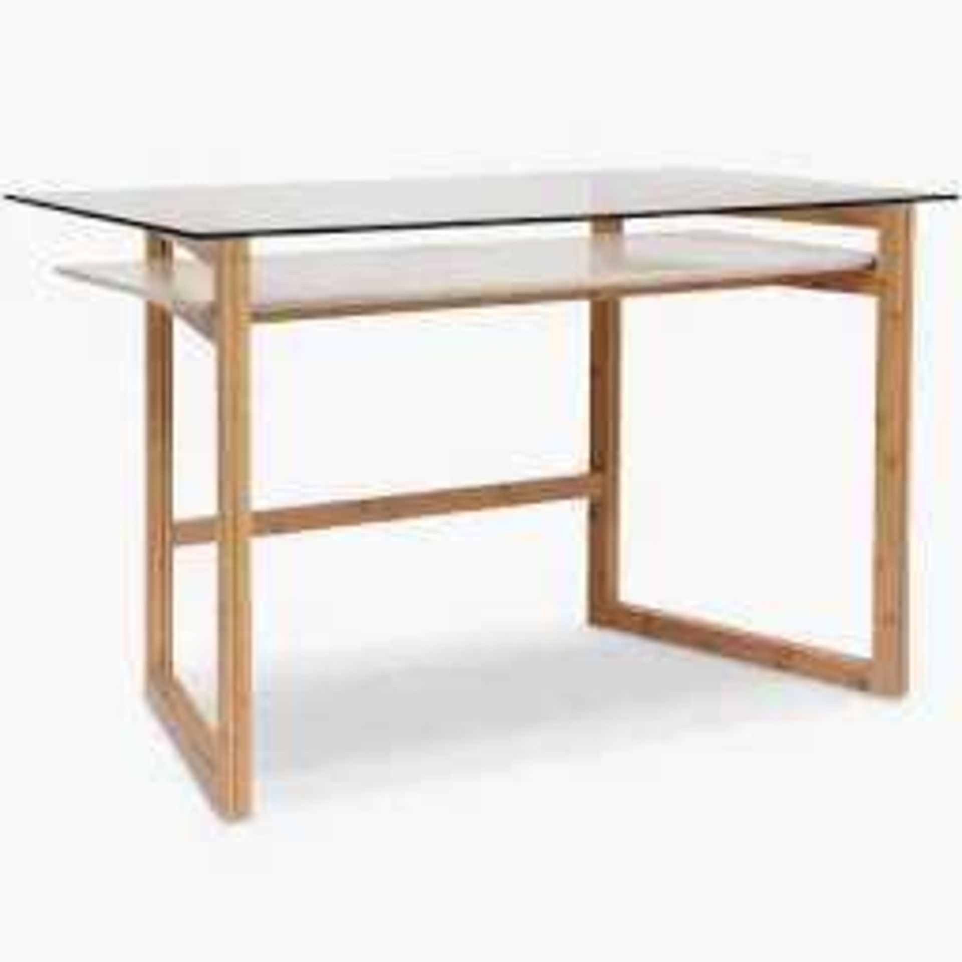 RRP £200 Boxed John Lewis And Partner Tropez Bamboo And Almond Wooden Desk With Glass (Appraisals