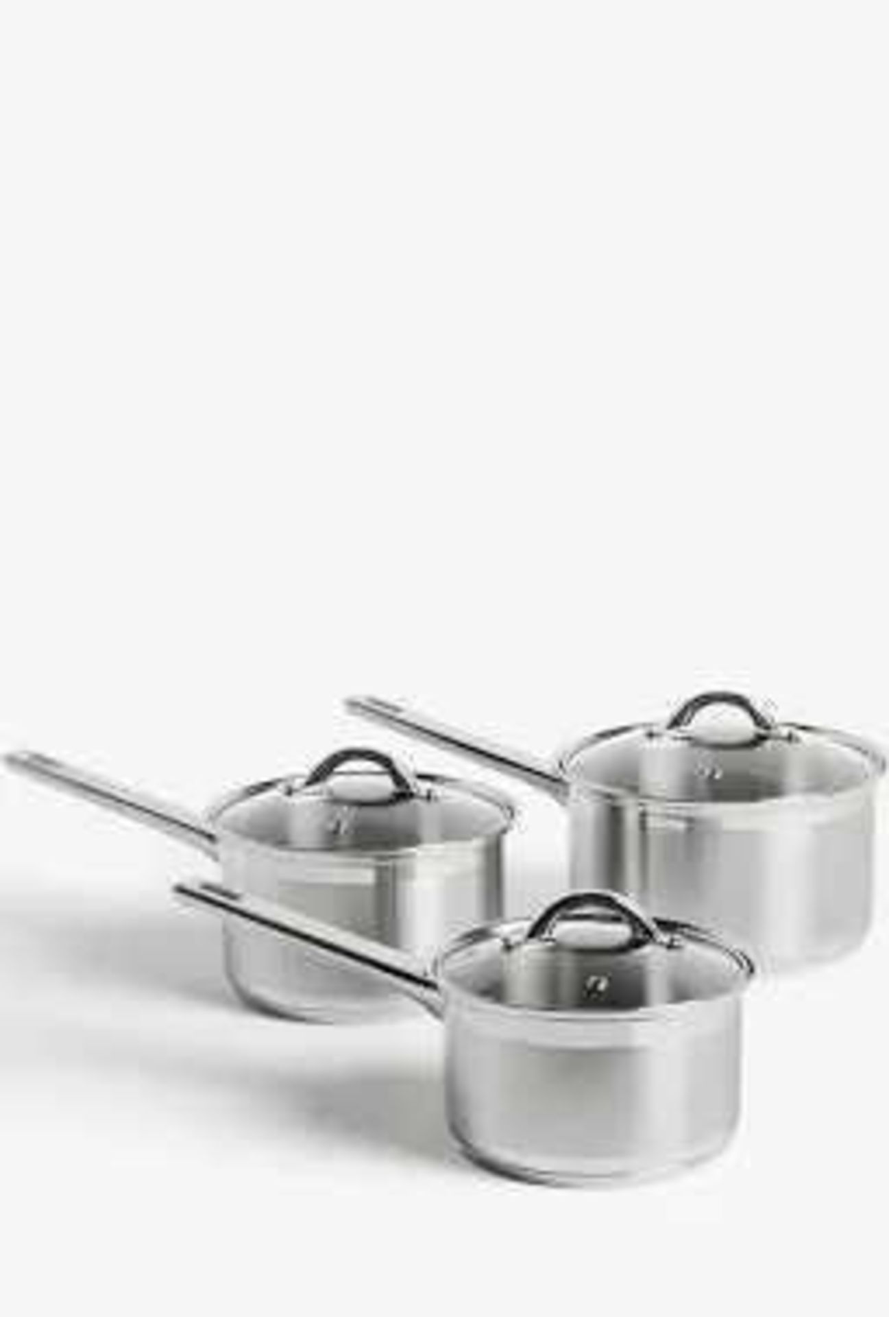 RRP £110 John Lewis And Partners Non Stick 3 Piece Sauce Pan Set With Glass Lids 904128