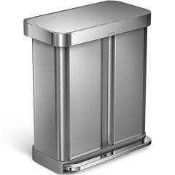 RRP £180 Boxed Simple Human 58Lt Stainless Steel Peddle Bin (170691) (Appraisals Are Available On