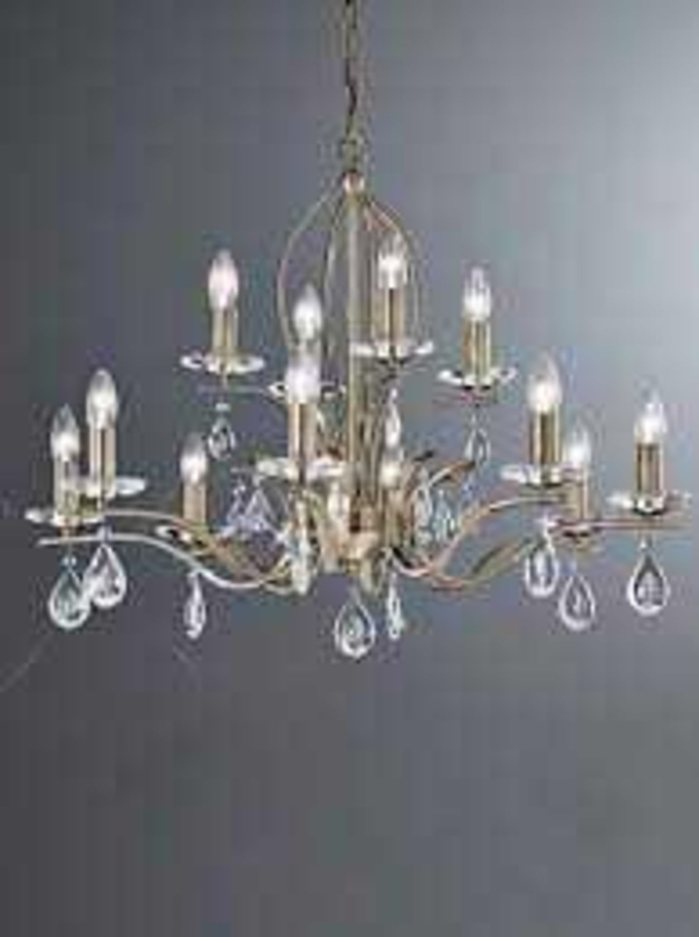 RRP £220 Boxed 12 Light Gold Chrome Ceiling Chandelier (In Need Of Attention) (Appraisals