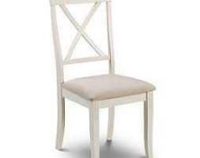 RRP £125 Boxed Pair Of Ivory Cross Back Wooden Dining Chairs (Appraisals Available On Request) (