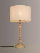 RRP £80 Boxed Pair Of Washed Wooden Base Linen Shade Designer Table Lamp (No Tag Id) (Appraisals