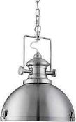 RRP £280 Boxed Searchlight 1 Light Antique Nickel Effect Industrial Pendant Light (Appraisals
