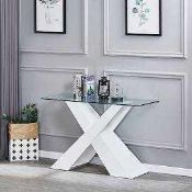 RRP £150 Boxed Furniture In Fashion Gabrielle Gloss White And Clear Glass Console Table (