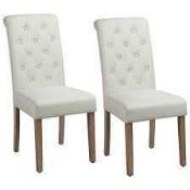 RRP £160 Boxed Pair Of Beige Fabric Upholstered Designer Dining Chairs (Appraisals Available On