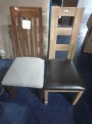 RRP £80 Lot To Contain 2 Assorted Solid Wooden Designer Dining Chairs With Fabric Upholstery (