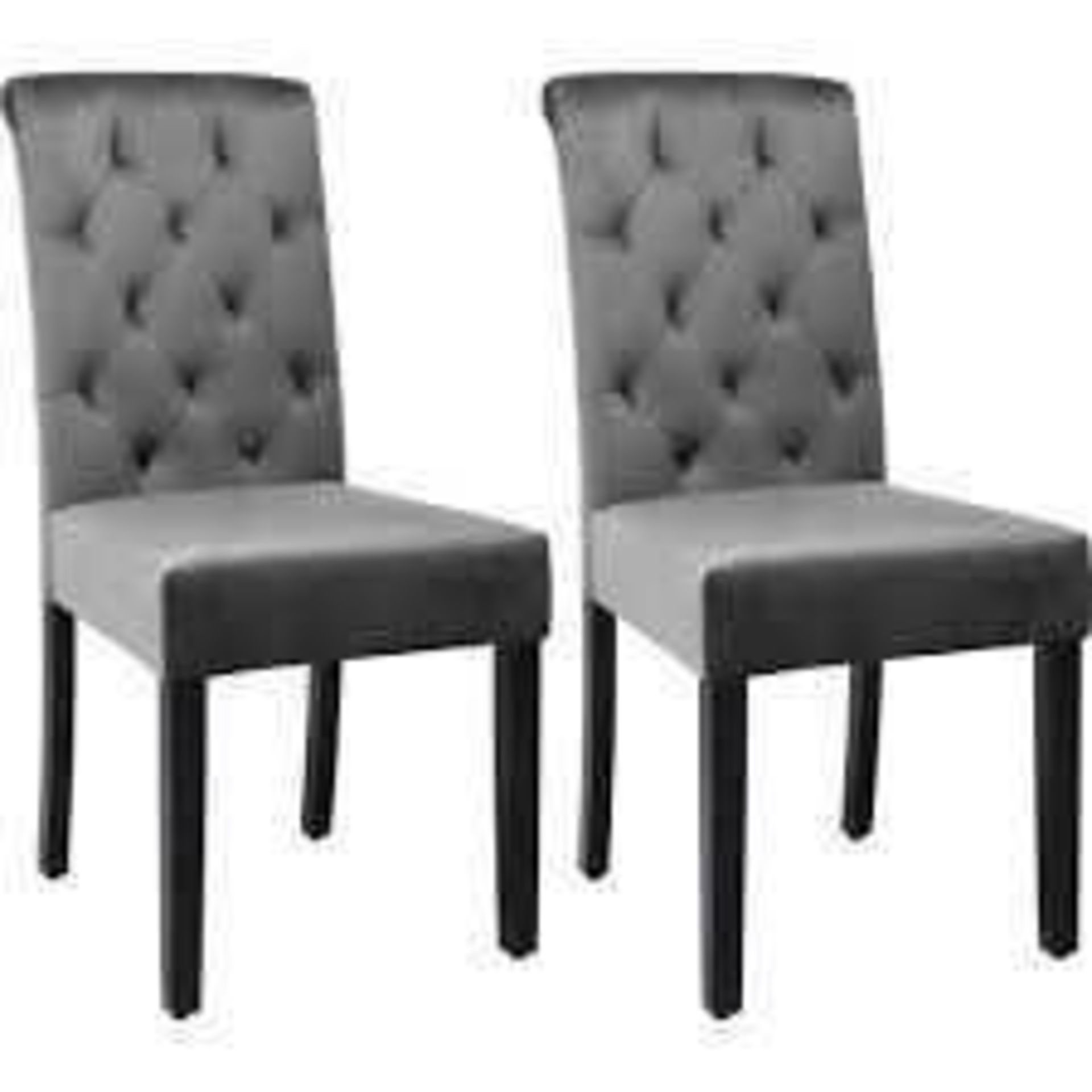 RRP £140 Boxed Pair Of High Back Grey Quilted Fabric Designer Dining Chairs (Appraisals Available On