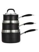 RRP £80 Boxed John Lewis And Partners The Pan 3 Piece Non Stick Saucepan Set (305360) (Appraisals