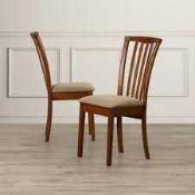 RRP £80 Lot To Contain 2 Brown Wooden And Grey Fabric Upholstered Slat Back Designer Dining
